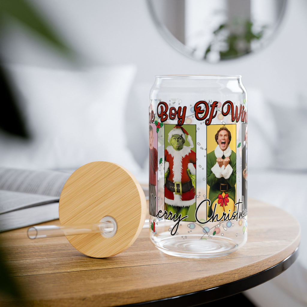 * HOLIDAY - Christmas Movie Collage Sipper Glass - 16oz Holiday Party Tumbler (The Grinch, Elf)