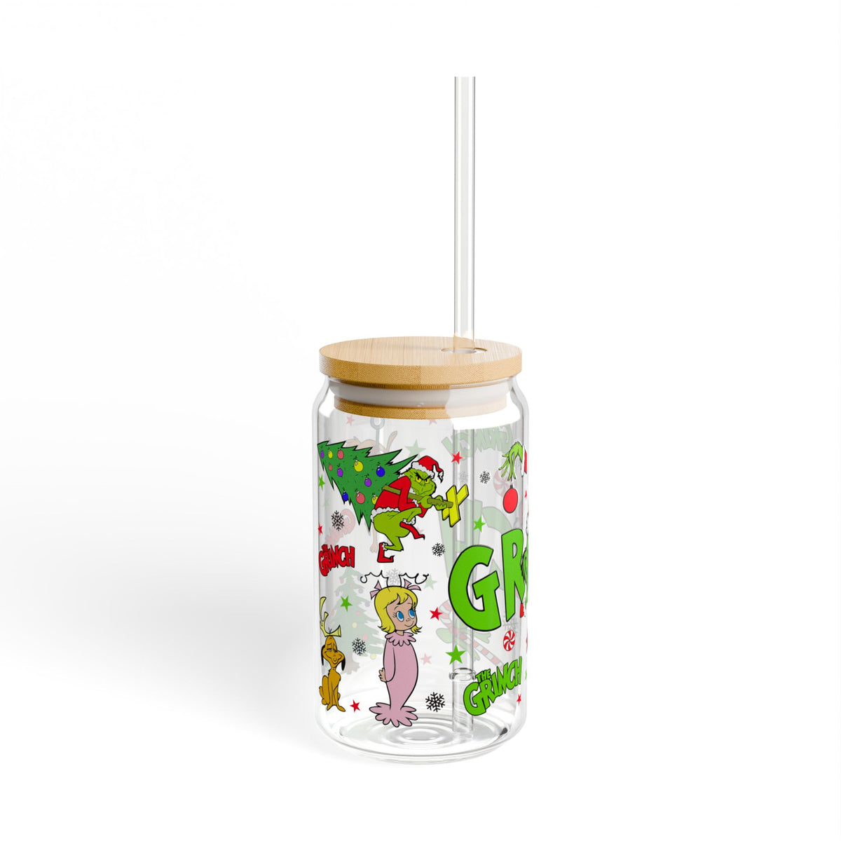 * HOLIDAY - CHRISTMAS Grinch Sipper Glass — 16oz Christmas Straw Tumbler