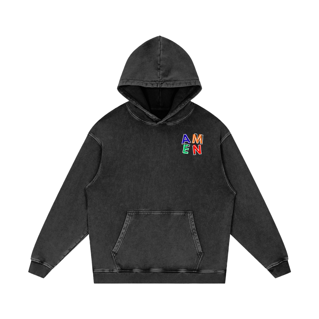 FAITH DESIGNS - AMEN - PREMIUM - Snow Washed Loose Cotton Hoodie (420gsm)