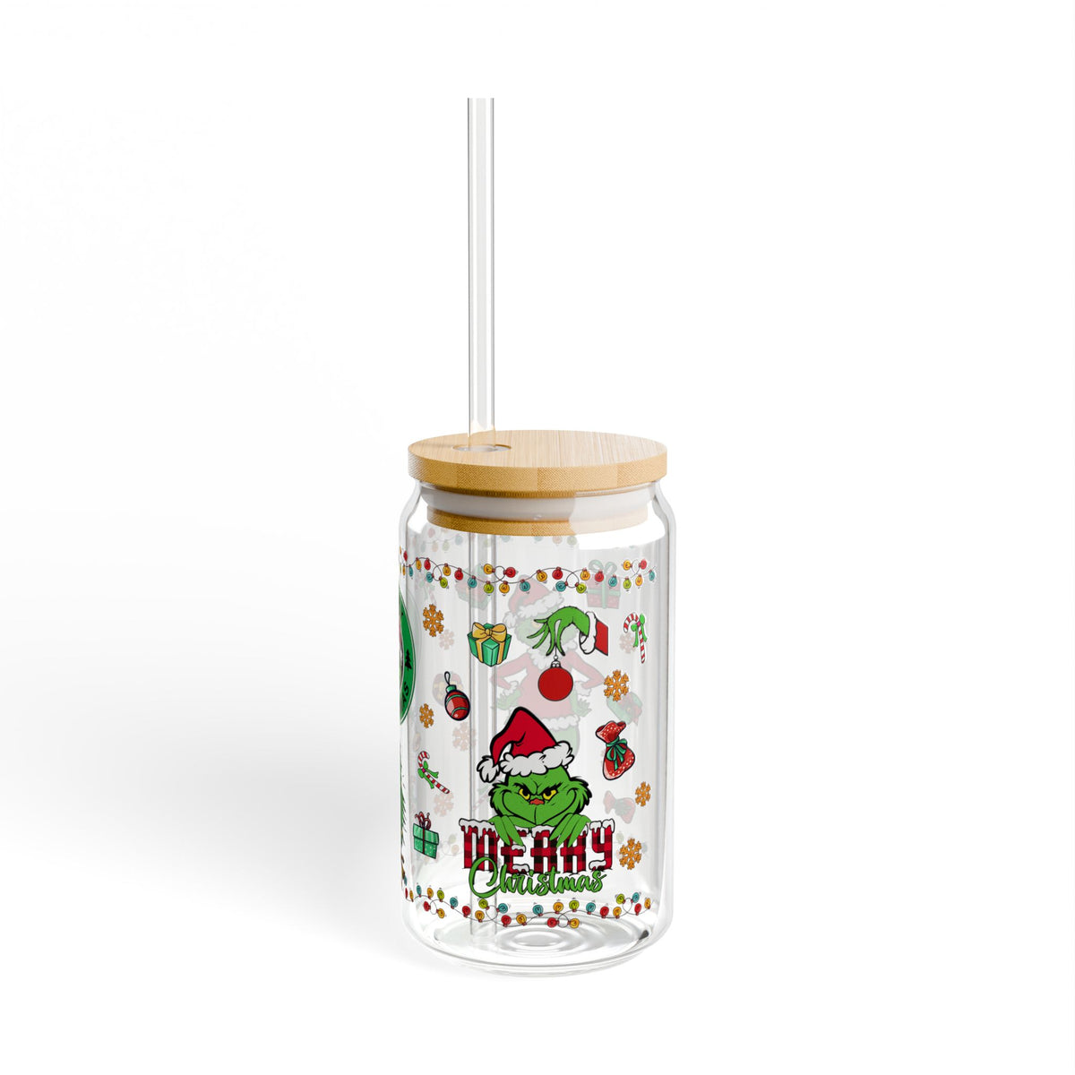 * HOLIDAY - Christmas Grinch Sipper Glass, 16oz Holiday Reusable Straw Cup