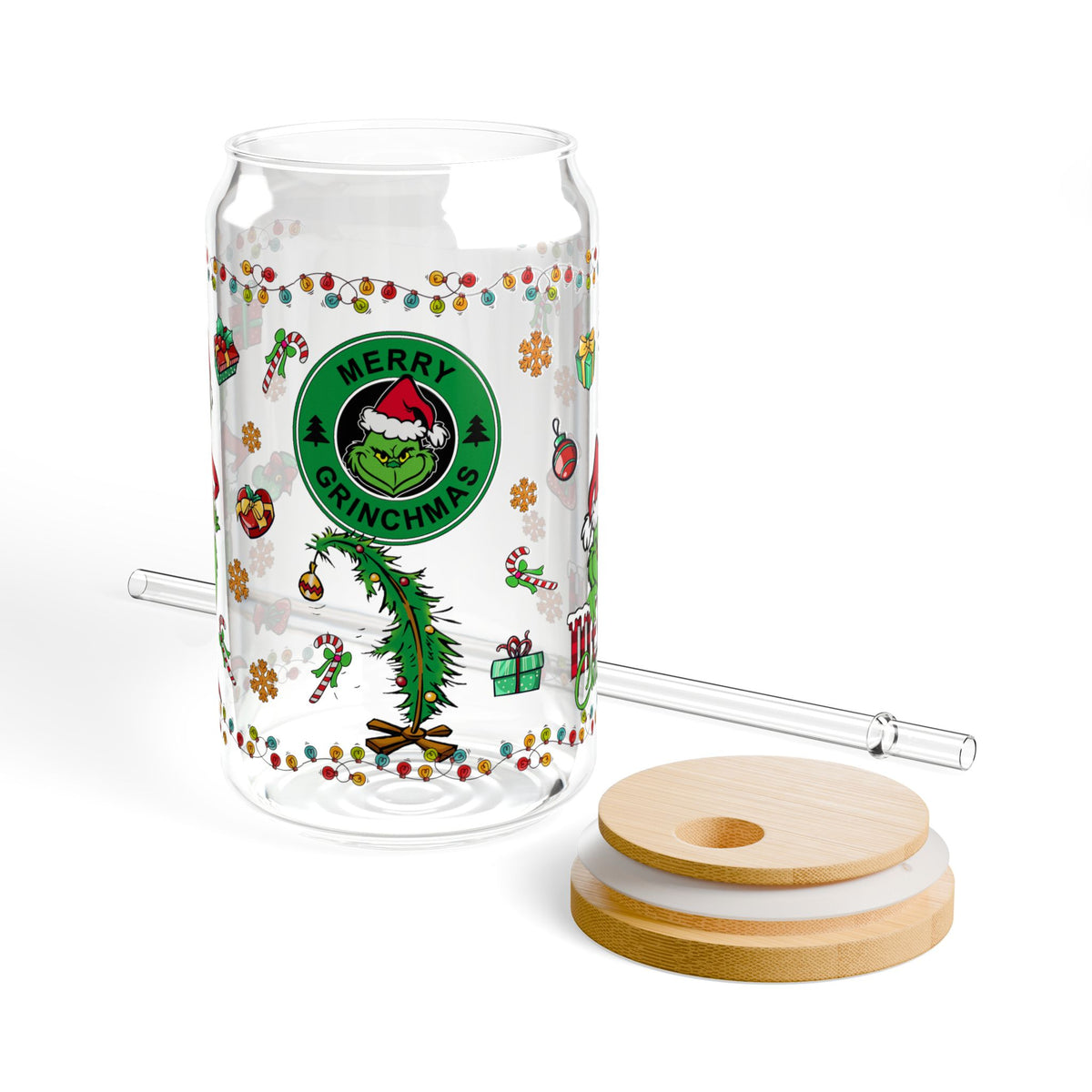 * HOLIDAY - Christmas Grinch Sipper Glass, 16oz Holiday Reusable Straw Cup