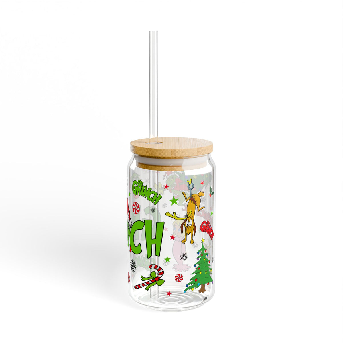 * HOLIDAY - CHRISTMAS Grinch Sipper Glass — 16oz Christmas Straw Tumbler