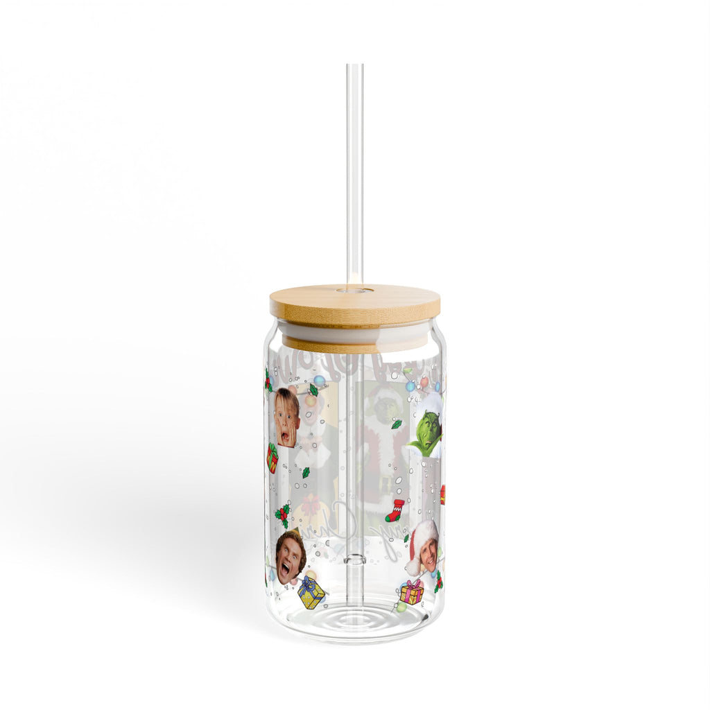 * HOLIDAY - Christmas Movie Collage Sipper Glass - 16oz Holiday Party Tumbler (The Grinch, Elf)