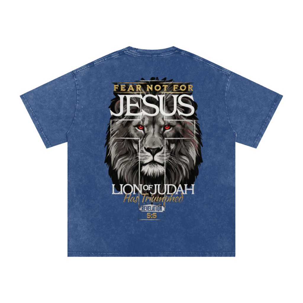 PREMIUM - LION OF JUDAH - Snow Washed Oversized Cotton T-Shirt (250 GSM)