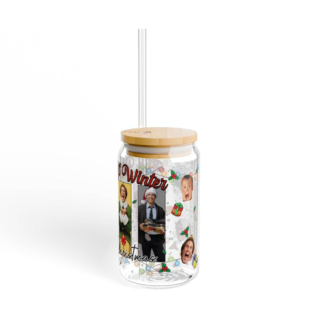 * HOLIDAY - Christmas Movie Collage Sipper Glass - 16oz Holiday Party Tumbler (The Grinch, Elf)