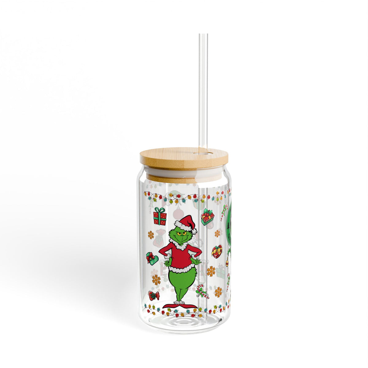 * HOLIDAY - Christmas Grinch Sipper Glass, 16oz Holiday Reusable Straw Cup