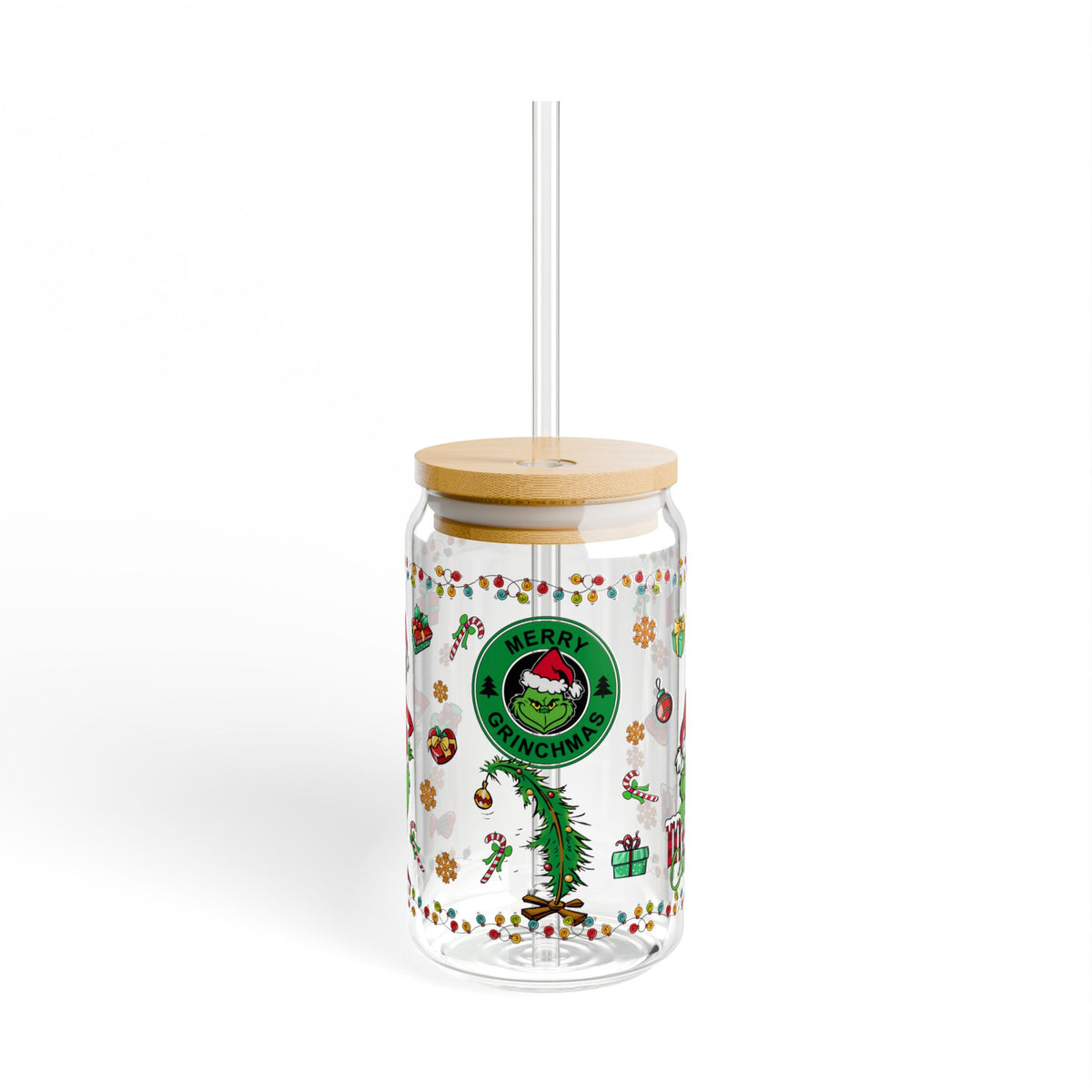 * HOLIDAY - Christmas Grinch Sipper Glass, 16oz Holiday Reusable Straw Cup