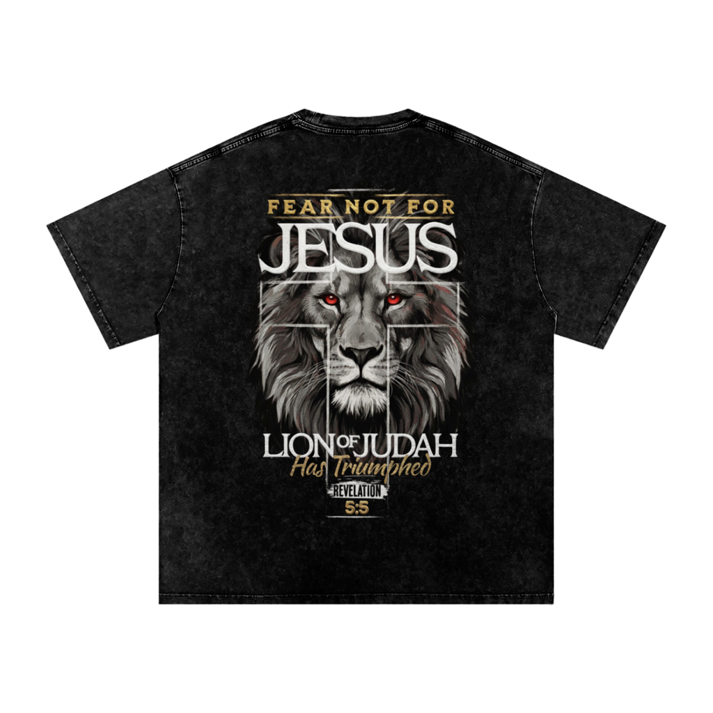 PREMIUM - LION OF JUDAH - Snow Washed Oversized Cotton T-Shirt (250 GSM)