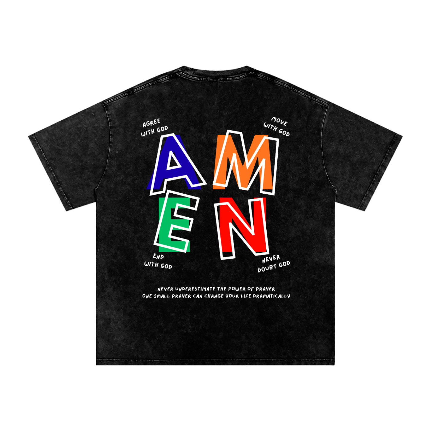FAITH DESIGNS - AMEN - PREMIUM - Snow Washed Oversized Cotton T-Shirt (250gsm)