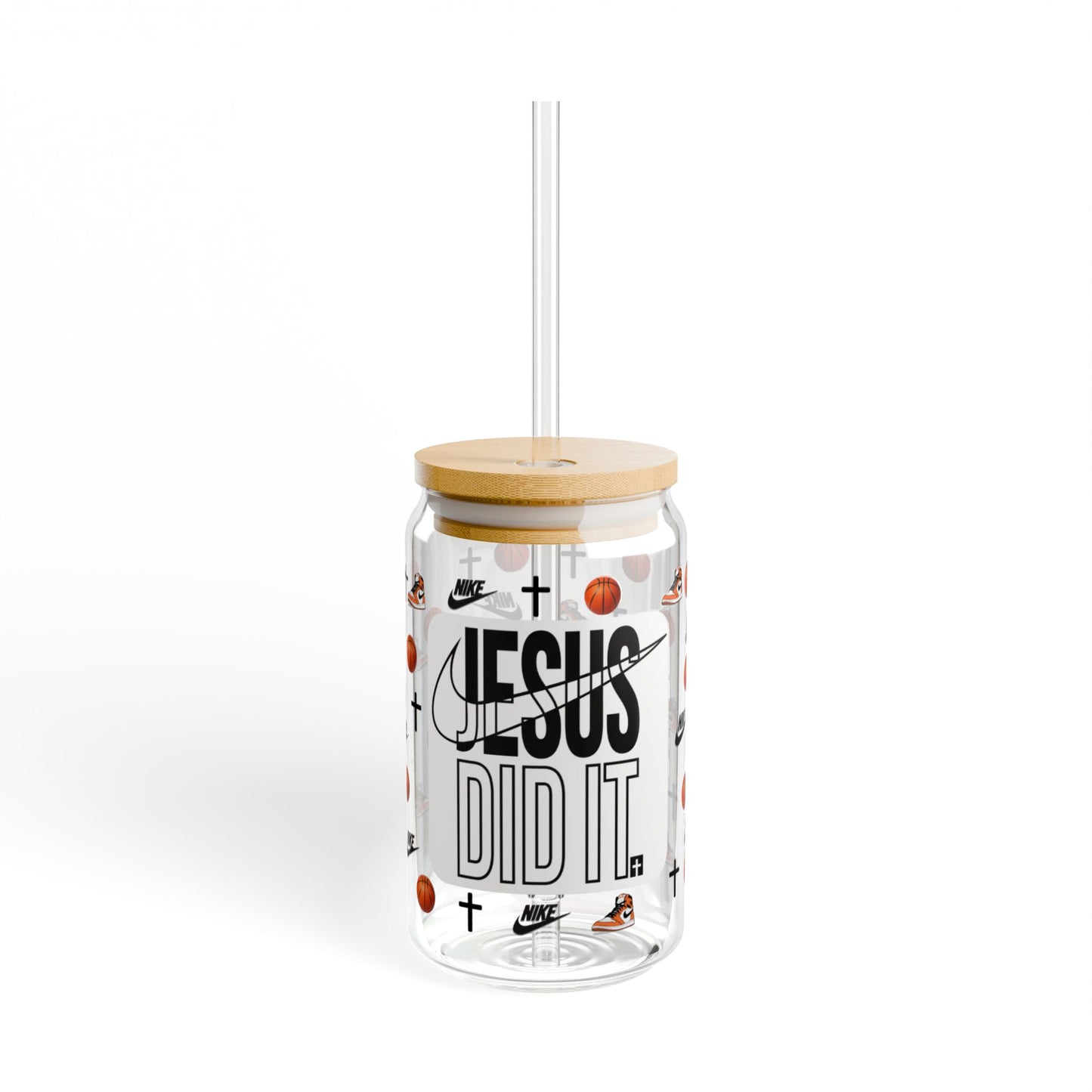 FAITH DESIGNS - Jesus Did It 16 OZ GLASS Tumbler with Straw