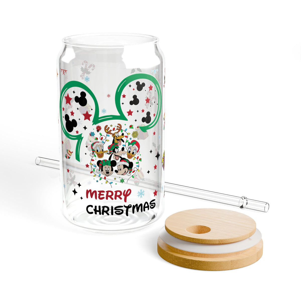 * HOLIDAY - CHRISTMAS Mickey Sipper Glass 16oz – Merry Christmas Holiday Drink Tumbler