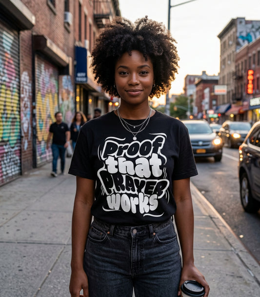 FAITH DESIGNS - ADULT TSHIRT PROOF THAT PRAYER WORKS