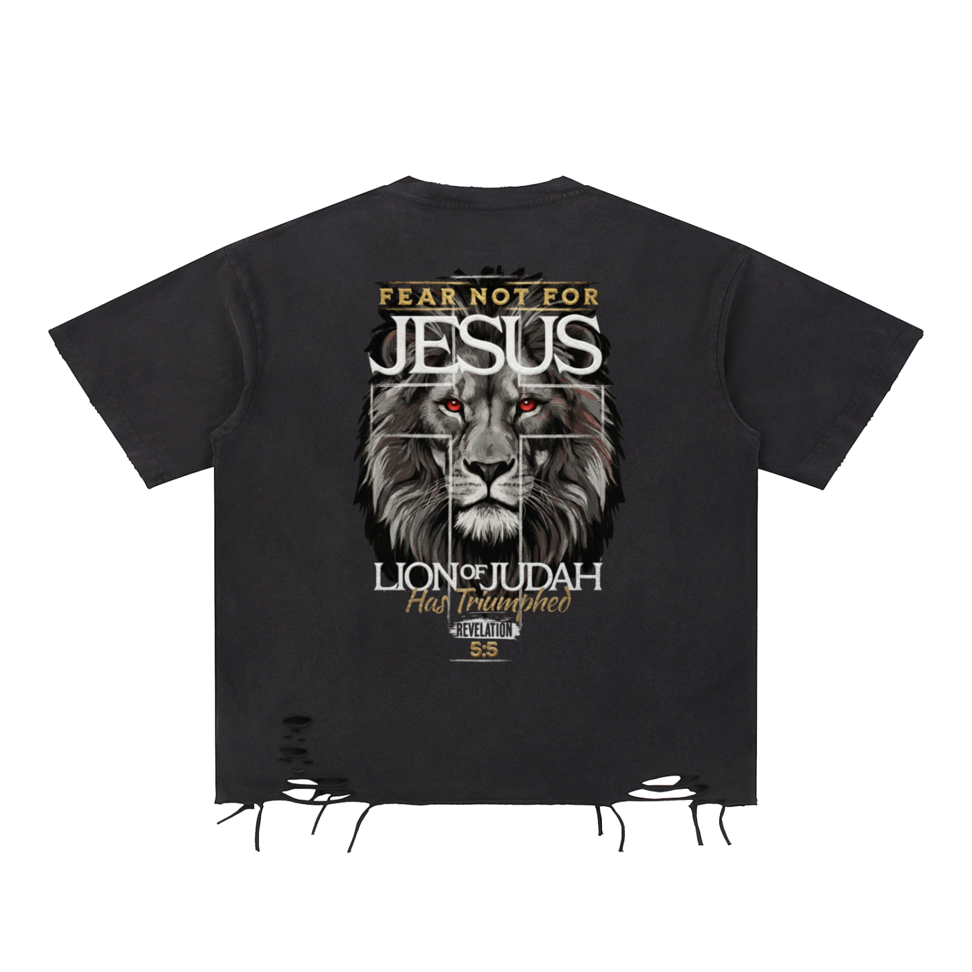 LION OF JUDAH - Snow Washed Raw-Hem T-Shirt (270 GSM)